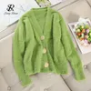 Women Casual Knitting Cardigan Korean V Neck Loose Fashion Big Buttons Autumn Winter Solid Elastic Cardigans 210419