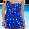 Dots Print Swimwear Brazilian Monokini Skirt Swimsuit Women Bodysuit Plus Size Vintage Retro Bathing Suit bikinis 210625