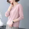 Jesień Wiosna V-Neck Z Długim Rękawem Kobiety Swetry Solidne Kolor Knitting Damskie Blue Pulowers Cienkie Casual Wełny Topy 211018