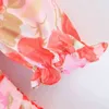 Foridol Rose Print Цветочный с длинным рукавом Весна Осень Ruched Красное платье Женщины Винтаж Пляж Boho Короткое мини-платье Vestidos 210415