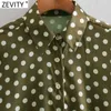 Women Vintage Polka Dot Print Casual Loose Smock Blouse Office Ladies Long Sleeve Business Shirts Chic Blusas Tops LS7424 210420