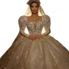 Arabia Saudyjska suknia balowa sukienki ślubne koronki w stylu retro suknie ślubne cekinowe rękaw muzułmański vestido de novia300a