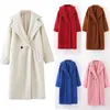 Winter casual Solid Solid Teddy Coat Mulheres Manga Longa Jaqueta Longa Lady Turn Down Down Lamb Cash Coast