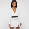 Foridol vintage stripe blazer dress women zipper slit double breasted white elegant blazer dress business elegant short dress 210415