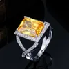 Elegante Princesa Corte Solitaire Feminino Grande Amarelo Cristal Casamento Jóias Anel de Jóias com Cubic Zirconia Pedras R019 210714