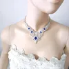 Earrings & Necklace FASHION Romantic Retro BLUE CRYSTAL CZ Zircon Earring Wedding Bride Banquet Formal Dress Jewelry Set