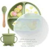 Customizable 100% Matkvalitet Silikon Material Baby Training Porslin Set Gaffel Spoon Halm Kopp med lock Middagsplatta G1210