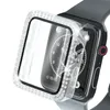 Caixa de protetor de tela de diamante dupla para Apple Watch Iwatch Series 5 4 6 SE 44mm 40mm de luxo de luxo de vidro Acess￳rios de capa de vidro