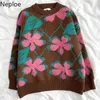 Neploe Fall Women Clothes Knit Pullovers Heavy Crochet Floral Sweaters Women O-neck Thicked Warm Jumper Coat Female 4G386 210422