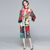 Boho Two Calf-Length Pants Women Flower Print Loose Long Shirt Top + Straight Cropped Trousers Sashes 2 Pieces Set 210416