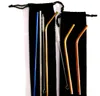 新しいカラフルなステンレス鋼の藁304の飲みのわら10個/セットの再利用可能な金属の洗浄剤のブラシの虹が付いているストロー