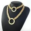 Conjunto de pendientes de collar, pulsera de cadena redonda grande de cristal de acero inoxidable a la moda para regalo de mujer SBJZBKEG