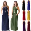 Kvinna sommar strand klänning solid blå svart röd ärmlös fest maxi långa klänningar vestidos sundress casual elegant 210520