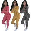 Fall Vinter Kvinnor Långärmad Jumpsuits Plus Storlek 2XL Striped Jumpers Suit Zipper Front Rompers Casual Overaller Sexiga Skinny Bodysuits Fashion Leggings 5903