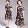 Elegant Ruffles Short Sleeve Mesh Floral Embroidery Long Party Dress Summer Women High Quality Self Portrait 210603