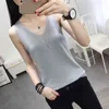 Lato Topy Kobiety Blusas Mujer De Moda Verano Elegansy Tank Top Kobiety V-Neck Jasne Jedwabne Dzianiny Tank Tops Swetry E573 210426