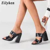 Pantoufles Eilyken mode diapositives creuses femmes modèle en cuir talons carrés été Peep Toe sandales robe de soirée chaussures 220308
