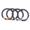 Beaded Strands Silver Plated Geometric Shape Amethysts Crystal Connect Black Lava Stone Beads Elastic Bracelet Fashion Jewelry Fawn22