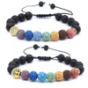 Pärlsträngar 8mm sju chakra träd av liv armband svart lava sten pärlor kvinnor män buddha yoga sträng bried smycken set fawn22