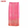 Tangada Women Tie Dyed Print Pleated Long Skirt Faldas Mujer Vintage Side Zipper Office Ladies Elegant Chic Mid Calf Skirts 3H46 210609