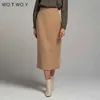 Wotcoy Wysoka talia owinięta Split Skirt Elegancki Solid Ołówek Spódnica Kobieta Slim Fit Zipper Mid-Calf Faldas Mujer Office Lady 210621