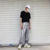 Trend Hip Hop Harajuku Pantolon Moda Çince Karakterler Baskılı Gevşek Geniş Bacak Kadınlar Elastik Bel Rahat Retro Pantolon Kadın Capris