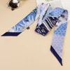100% Real Silk Scarf for Women Twill Two Layers Handle Bag Ribbons Fashion Headband Long Skinny Scarves Q0828