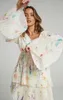 Français élégant femmes fleurs imprimer robe plissée Vintage Flare à manches longues dames Mini robe profonde col en V été robe de plage 210625