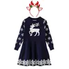Girls Christmas Dress Knitting Sweater Dress For Girls Winter Dress Autumn Full Sleeve Elk Deer Printing Girl Clothes New Year G1026
