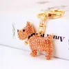 Keychains Rhinestone-Crystal Cute Bell Puppy Key Chain Zodiac Dog Ring Metal Pendant Women's Bag Accessories Small Gift