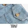 Traf Women Chic Fashion z kieszeniami Dżinsowa mini spódnica Vintage High Talle Button Fly Kobieta Mujer 210415
