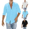 Men's Casual Shirts 2021 Blouse Cotton Linen Shirt Loose Tops Long Sleeve Retro Pocket Solid Color Top Plus Size 5XL