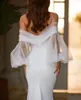 Elegante abito da sposa sirena di raso Front anteriore diviso dalla spalla Abiti da sposa a manica lunga