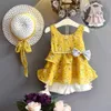 Aankomst Zomer Kinderen Sets Riem Print Floral Pearl Bow Jurken Wit Solid Shorts Leuke 2 stks Meisjes Kleding 2-7T 210629