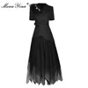 Summer Women High Street Skirts Suits Fashion Designer Black Lady Long jacket and irregular Midi Skirt 2 Piece Set 210524