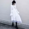 Hepburn Chiffon Dress Women's Spring Square Collor Lace Up Flare Sleeve Long Maxi Dresses 5B57 210427