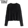 TRAF femmes mode doux au toucher fausse fourrure tricoté Cardigan pull Vintage à manches longues boutonné femme survêtement Chic haut 210415