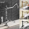 Dual Handle Kitchen Faucet Deck Mounted Single Hole Cold Water Miscelatore Miscelatore Gru Cucina Lavello Rubinetti Antico Bronzo Nero Elk9088 211108