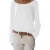 Kvinnor T-shirt Basic Long Sleeve Solid Top Loose Places Cotton Baggy Round Neck Färg Casual Enkel Kläder 210522