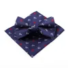 Märke Luxury Blue Jacquard Weave Tie Set 6,5 cm Ankare Slips Gravata Pocket Square Handkerchief Bowtie Suit för bröllop