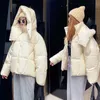Veste d'hiver chaude pour femmes, couleur bonbon, longue et épaisse, parka coréenne, ample à capuche, 211007