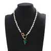 Aensoa Vintage Barock Natural sötvattenspärla långa kedjor för kvinnor 2021 Geometrisk grönt glas hjärta hänge halsband