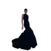 Black Mermaid Long Evening Party Dresses O Neck Sleeveless Simple Dubia Israel Formal Night Prom Gowns Vestidos