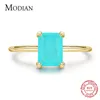 Modian Authentic 925 Sterling Silver Wedding Rings Classic Rectangle Tourmaline Paraiba Female Finger Ring For Women Charm Fine Jewelry Anillo