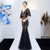 Svart Golden Aftonklänning Bankett Lång Sequin Host Slim Fishtail Graduation Dress Mermaid Prom Gown Vestidos de Noche Largos