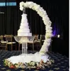 Luksusowy Metalowy Łuk Drap Wedding Tort Stand Stand Huśtawka Wiszące Koraliki Kryształowe Koraliki Akrylowy Kwiat Uchwyt Wedding Table Centerpiece