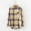 HSA Kvinnor Vintage Harajuku Button Plaid Shirt Sleeve Now-down Collar Long Blouse Feminina Blusa Mujer Toppar 210417
