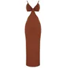 Elegante Bandage Longo Dress Mulheres Sexy V Pescoço Bodycon Party Club Celebridade Maxi Senhoras Roupas Sem Mangas 210515