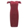 Jocoo elegante abito al ginocchio a pois donna estate sexy spalle scoperte volant abito aderente slim party club dress 210518