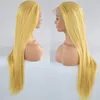 Brezilyalı karışık sarışın sarı renk uzun düz peruklar insan saçı ısıya dayanıklı glueless sentetik dantel ön peruk siyah kadınlar için